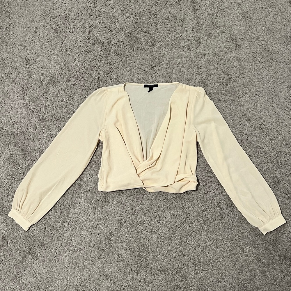 Cream F21 Cropped Wrap Top
